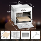 1500℉ Portable Infrared Steak Grill with Pizza Stone, Stainless Steel- 16 Inch