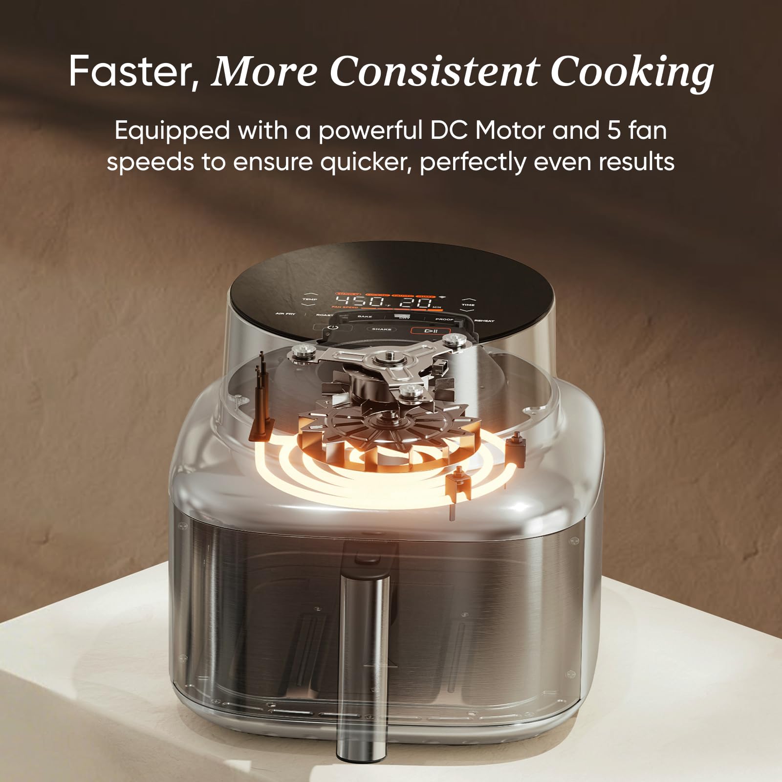 Cosori Iconic Stainless Steel 6.5 Qt Smart Air Fryer, PFAS-Free Ceramic Coating, Max 450°F, Consistent Cooking, Air Fry, Roast, Bake, Dry, Proof, Reheat, Dishwasher-Safe Basket, Chef-Crafted Recipes